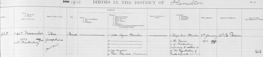 Tasmania 1910 birth register
